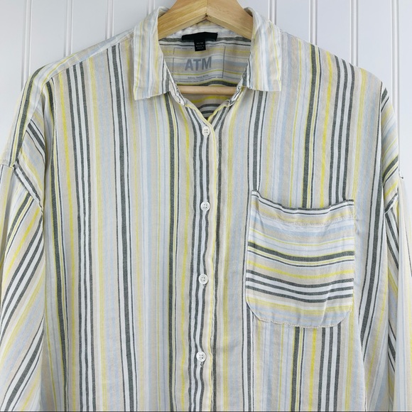 ATM Anthony Thomas Melillo Button Down Boyfriend Shirt Yellow Linen Size Medium - Picture 3 of 8